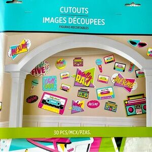 New in Packages Party City 80s Party Decorations/Photo Props, Banner & Buttons.